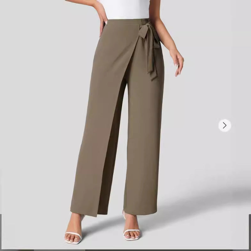Women'S High Waist Tie Side Invisible Zipper Wide Leg Pants