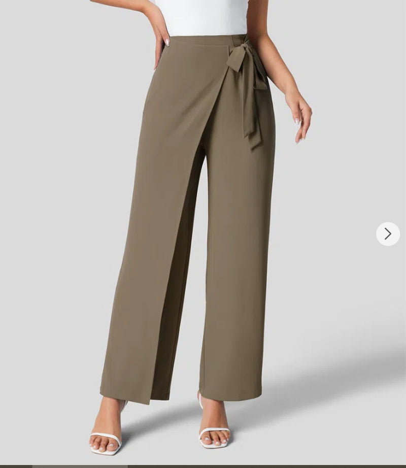 Women'S High Waist Tie Side Invisible Zipper Wide Leg Pants