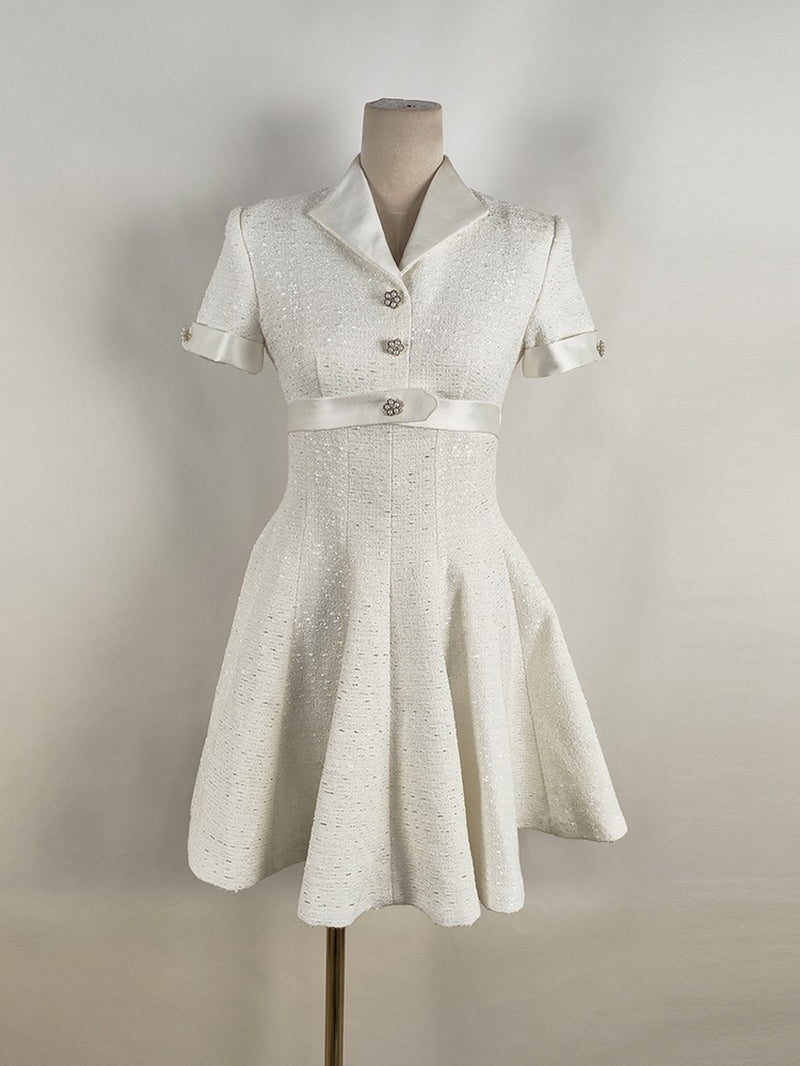 Elegant Lapel A- Style Hemline Niche White Short Sleeve