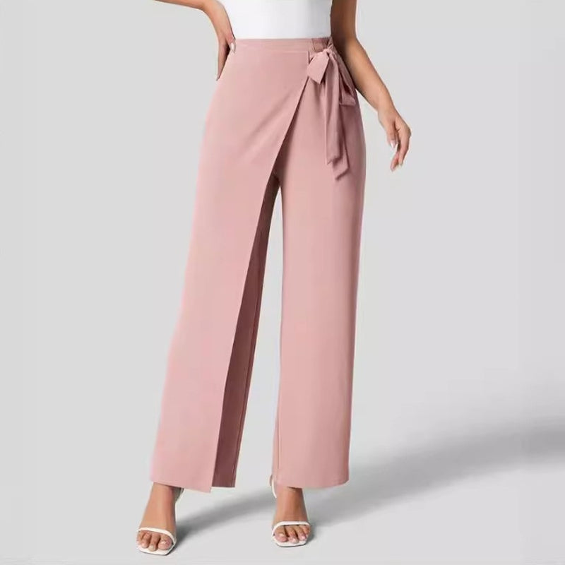 Women'S High Waist Tie Side Invisible Zipper Wide Leg Pants