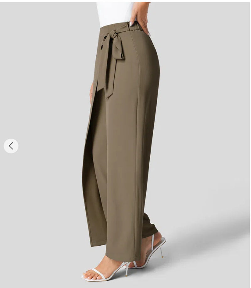 Women'S High Waist Tie Side Invisible Zipper Wide Leg Pants