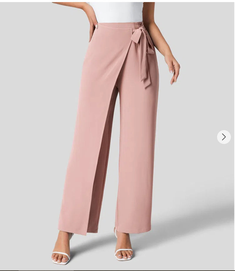 Women'S High Waist Tie Side Invisible Zipper Wide Leg Pants