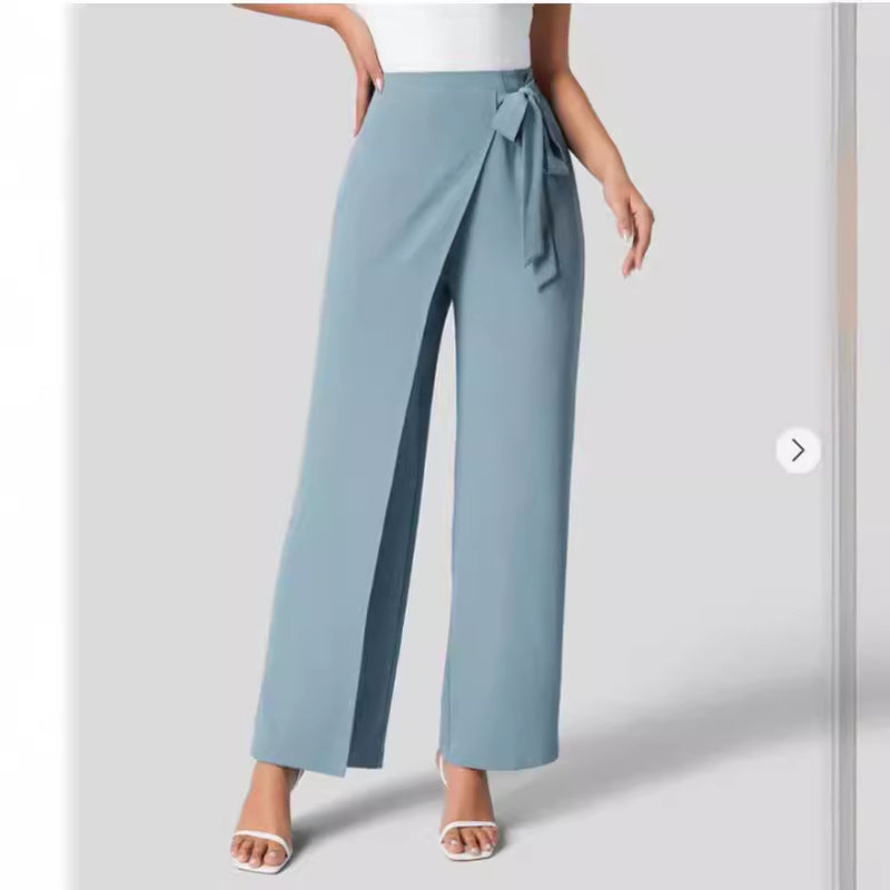 Women'S High Waist Tie Side Invisible Zipper Wide Leg Pants