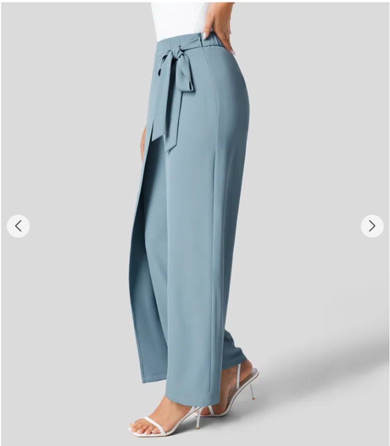 Women'S High Waist Tie Side Invisible Zipper Wide Leg Pants
