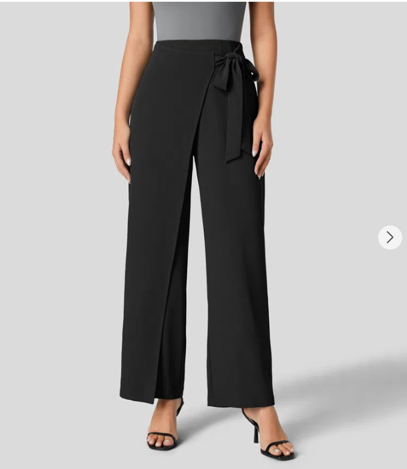 Women'S High Waist Tie Side Invisible Zipper Wide Leg Pants