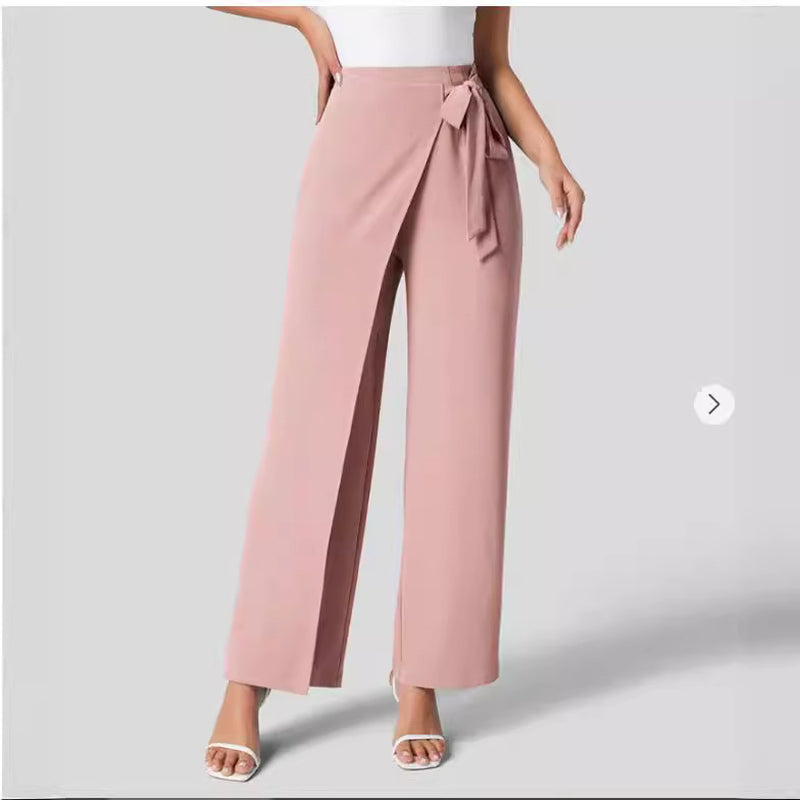 Women'S High Waist Tie Side Invisible Zipper Wide Leg Pants