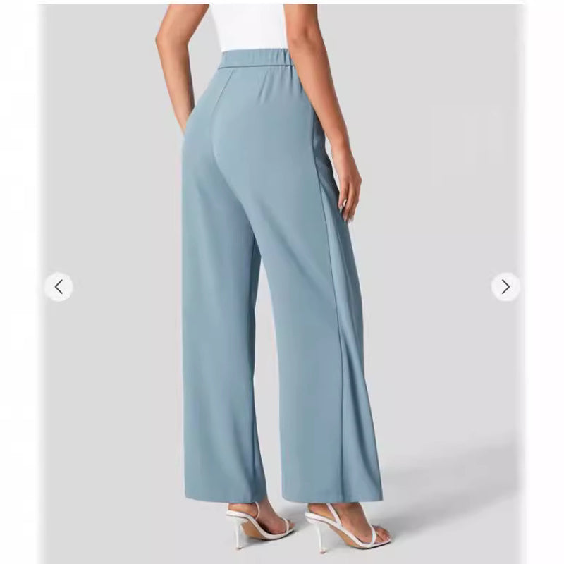 Women'S High Waist Tie Side Invisible Zipper Wide Leg Pants
