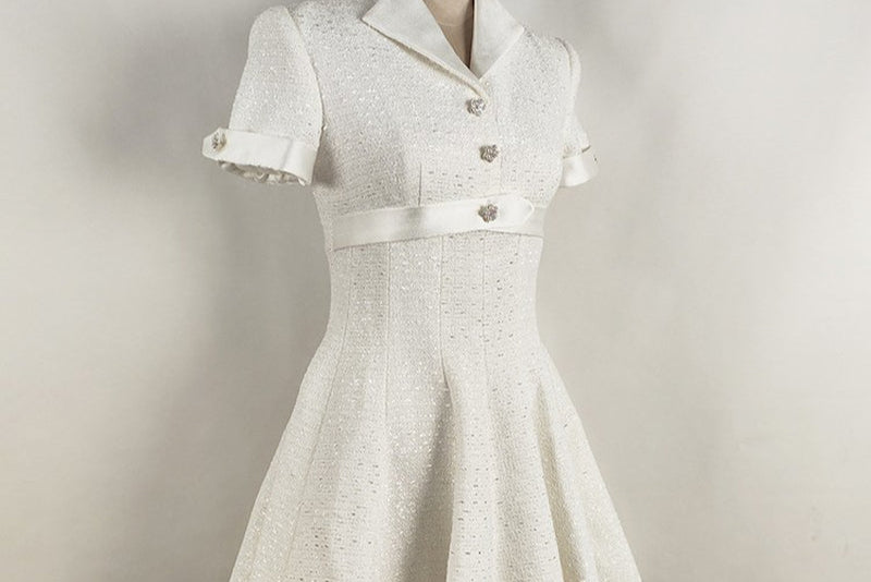 Elegant Lapel A- Style Hemline Niche White Short Sleeve