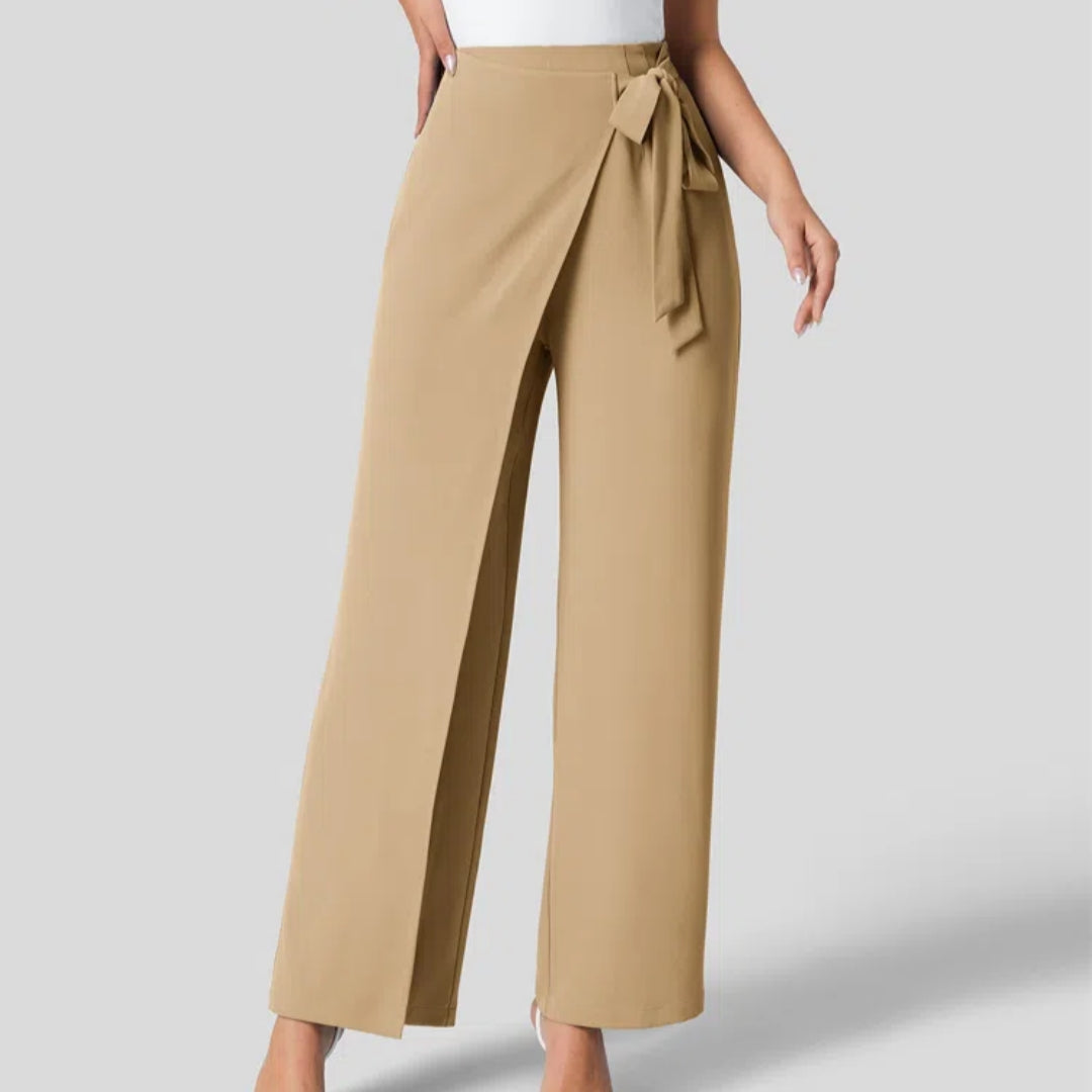 Women'S High Waist Tie Side Invisible Zipper Wide Leg Pants