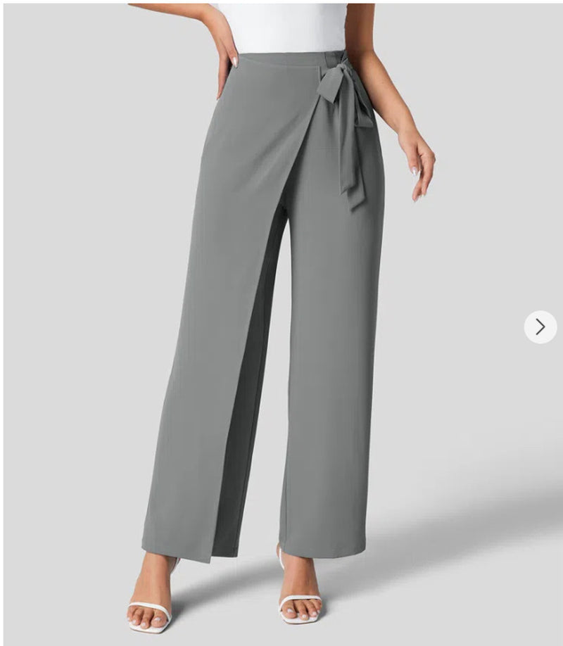 Women'S High Waist Tie Side Invisible Zipper Wide Leg Pants