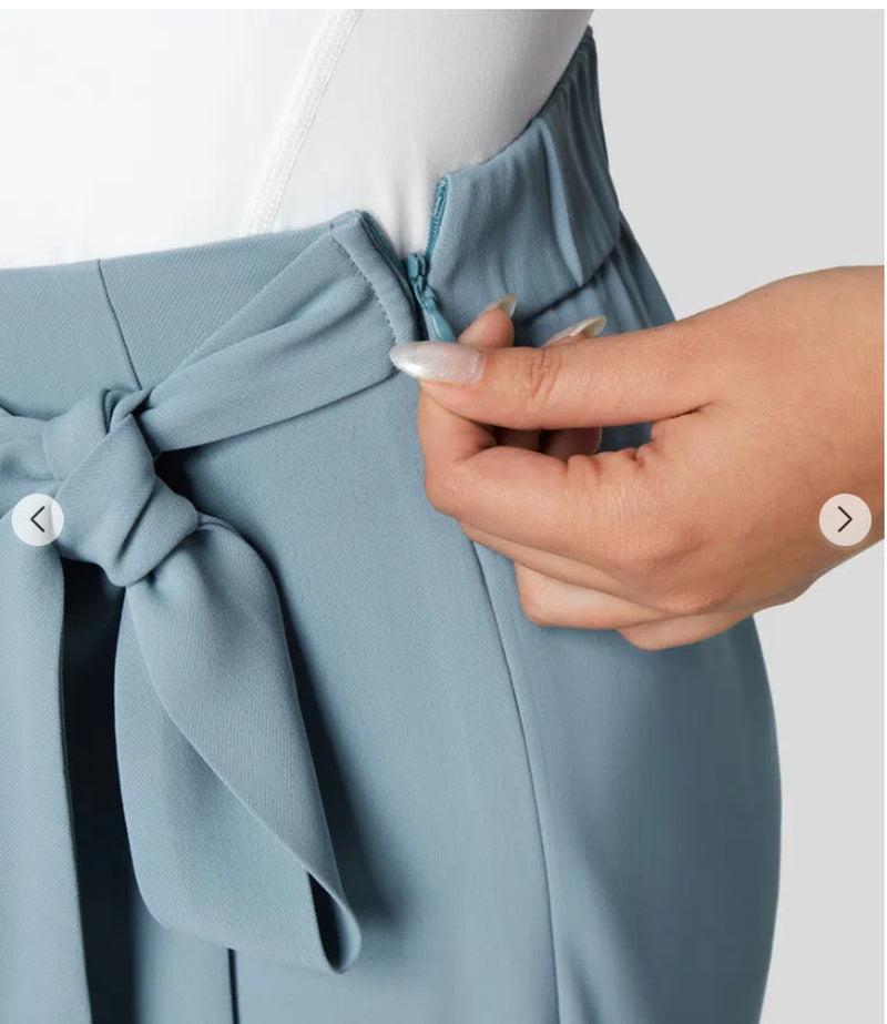 Women'S High Waist Tie Side Invisible Zipper Wide Leg Pants