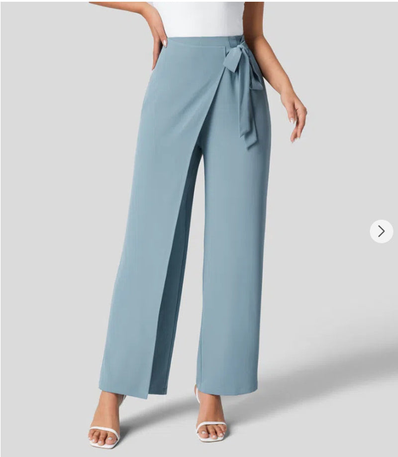 Women'S High Waist Tie Side Invisible Zipper Wide Leg Pants