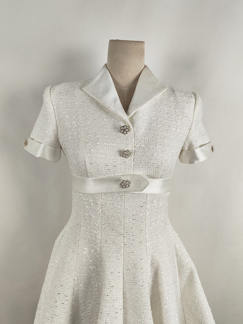 Elegant Lapel A- Style Hemline Niche White Short Sleeve