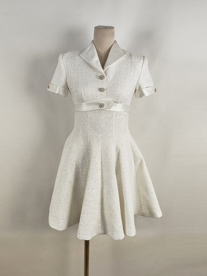 Elegant Lapel A- Style Hemline Niche White Short Sleeve