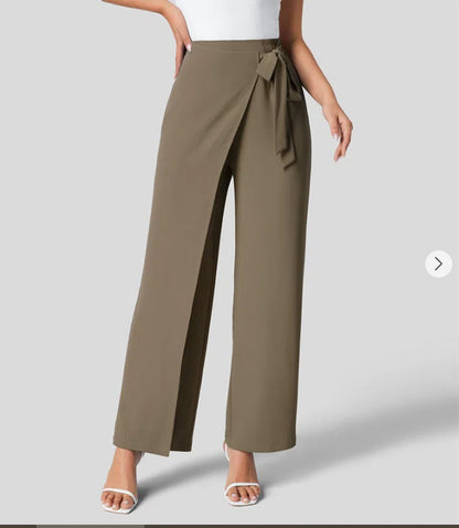 Women'S High Waist Tie Side Invisible Zipper Wide Leg Pants