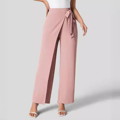 Women'S High Waist Tie Side Invisible Zipper Wide Leg Pants