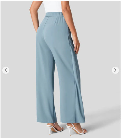 Women'S High Waist Tie Side Invisible Zipper Wide Leg Pants