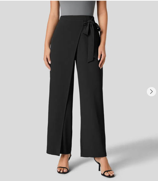 Women'S High Waist Tie Side Invisible Zipper Wide Leg Pants