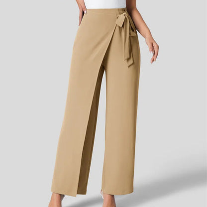 Women'S High Waist Tie Side Invisible Zipper Wide Leg Pants