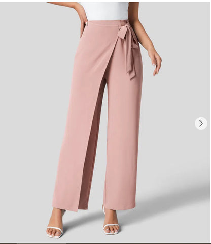 Women'S High Waist Tie Side Invisible Zipper Wide Leg Pants