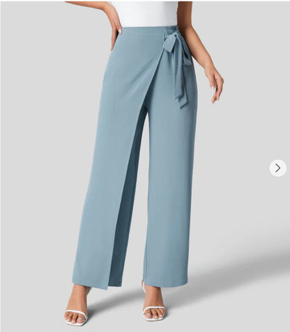 Women'S High Waist Tie Side Invisible Zipper Wide Leg Pants